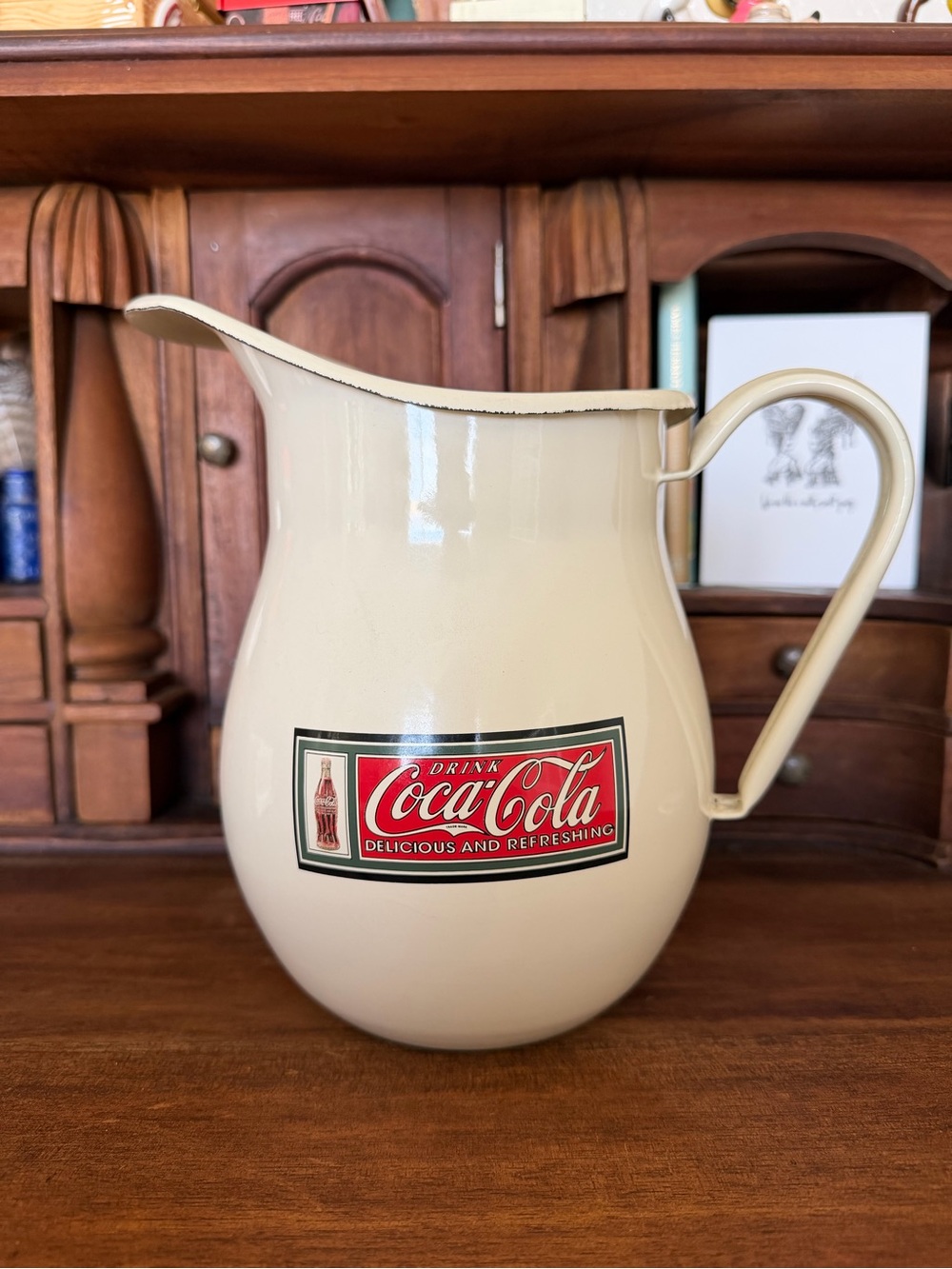 Coca-Cola Enamelware Pitcher Cream Retro Drink Coke Advertising Decor